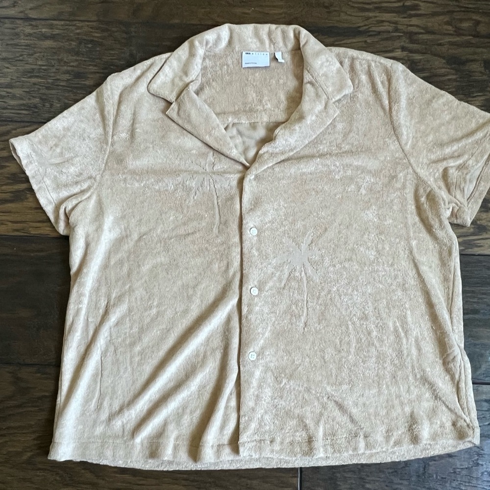 ASOS Beige Short Sleeve Men's Palm Tree imprint Towel Shirt